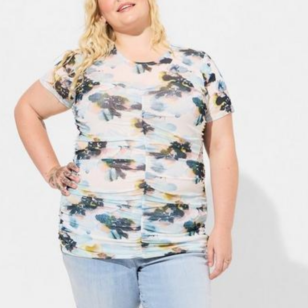 New torrid Top Stretch Mesh‎ Crew Neck Ruched Top Multicolor size 2X